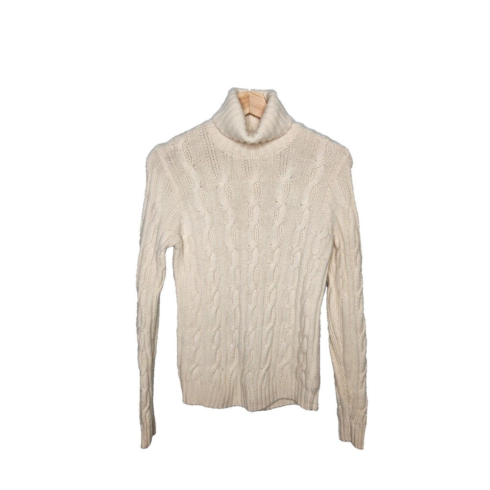 NEIMAN MARCUS Women's 100% Cashmere Cable Knit Turtleneck Sweater S Old Money